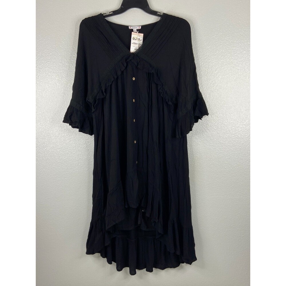 L Love Women Medium Ruffled High Low Dress Black Lace Casual Sheer Back